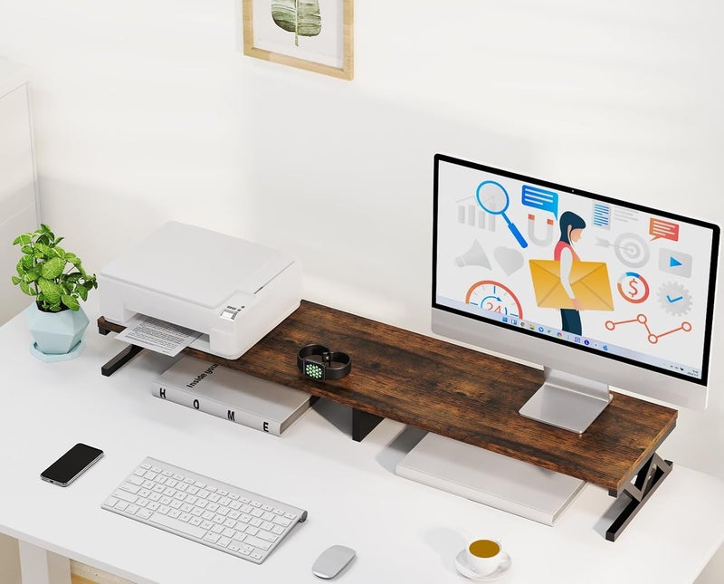 ErgoFocus Dual Monitor Stand Riser, Large Wood Monitor Riser for 2 Monitors, Monitor Lift with Storage for Desk, Sturdy Wood&Steel Multi Screen Stand, Desktop Organizer Monitor Stand for Computer - Image 5